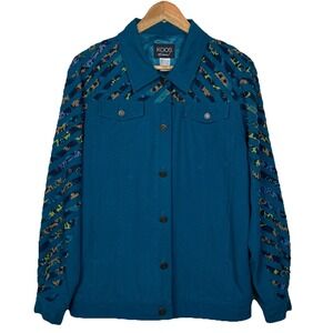 KOOS of Course Silk Jacket Womens Medium Pockets Wearable Art Quilt Retro Boho‎